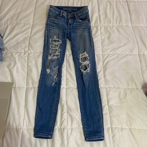 american eagle distressed skinny jeans size 0